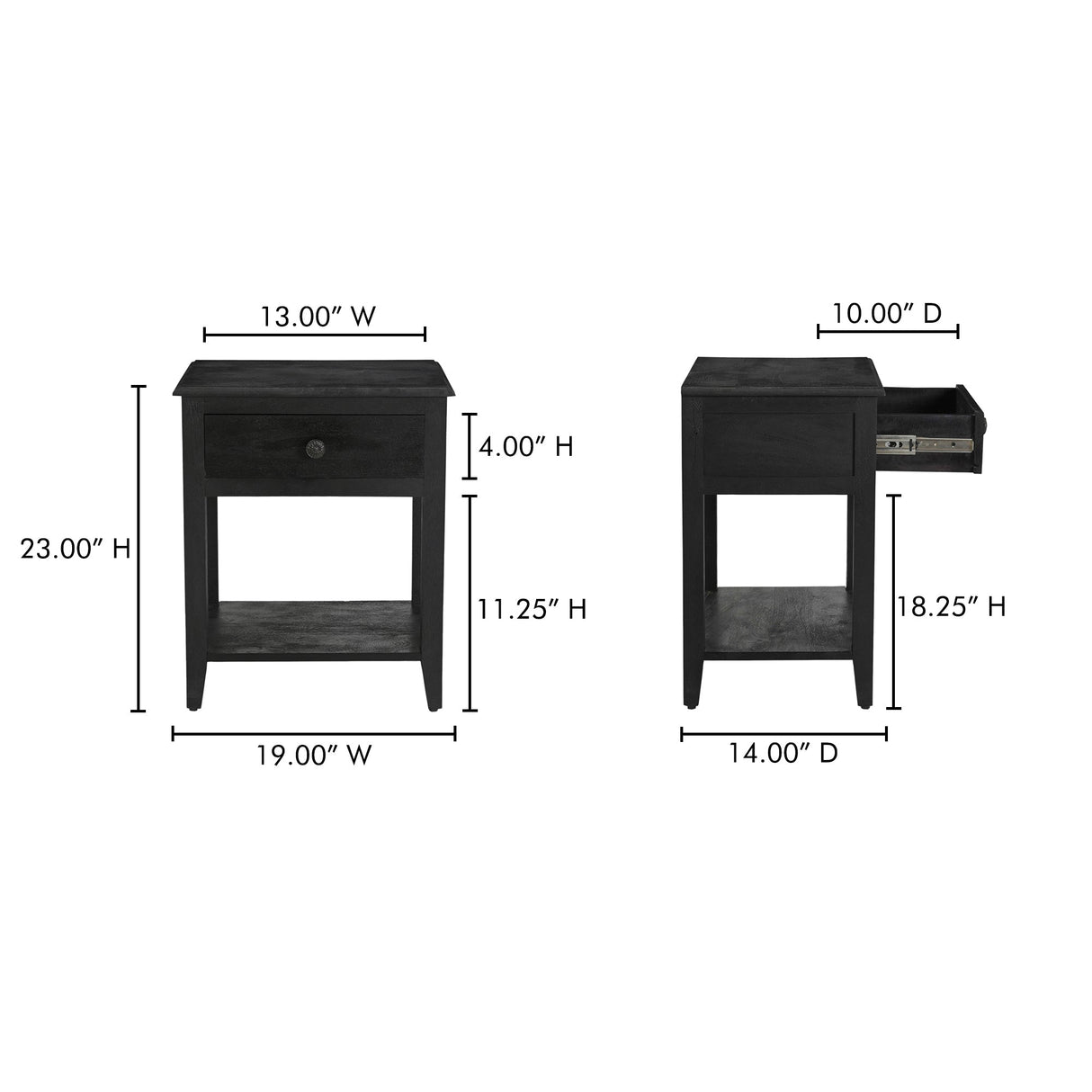 Corrine Antique Black Nightstand by MOES at Eve Furniture