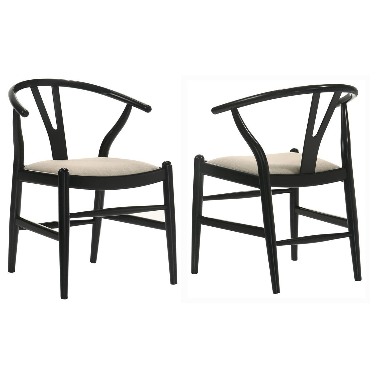 Cortona Danish Y-Shaped Back Wishbone Dining Side Chair Black and Beige (Set of 2) by Coaster at Eve Furniture