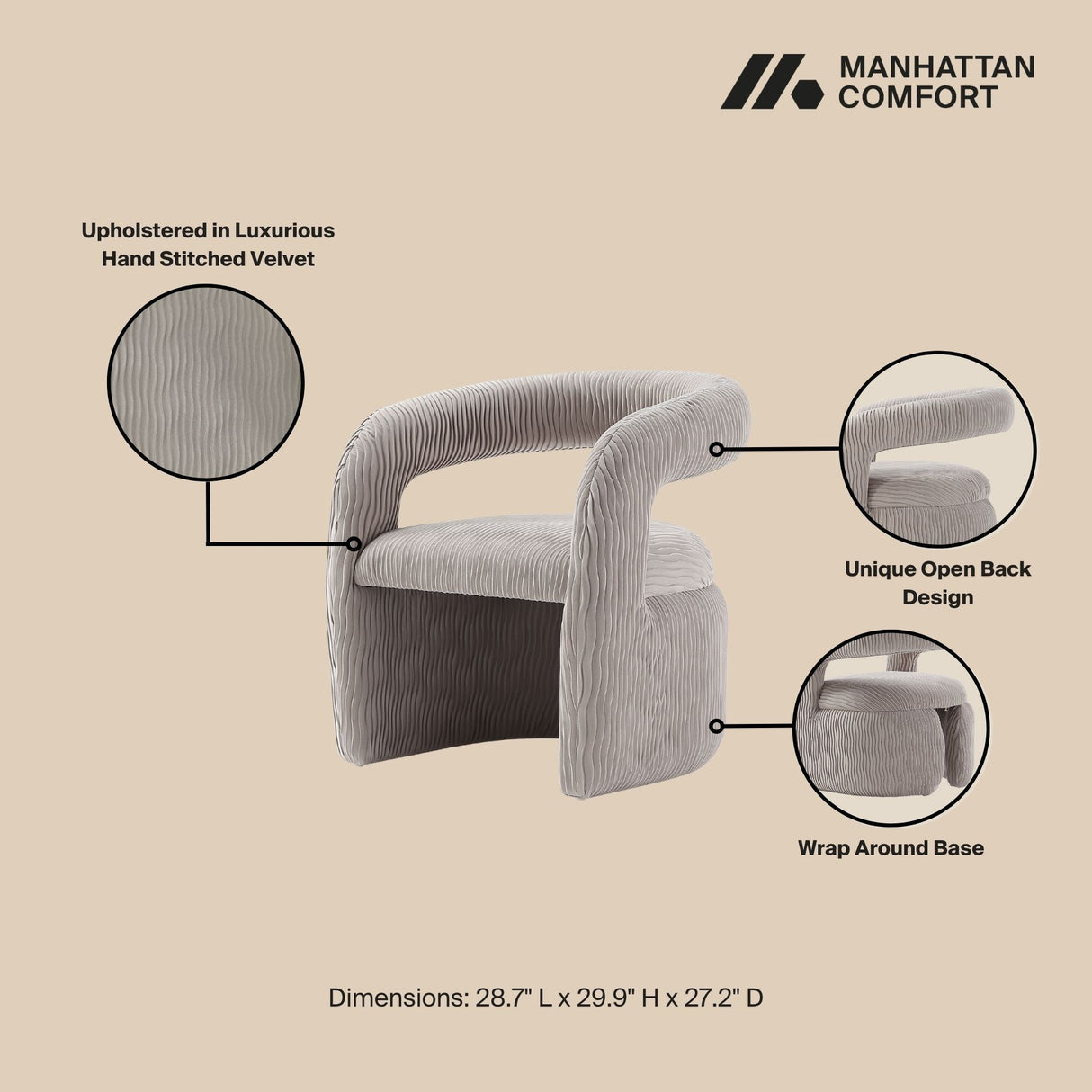 Corvette Dining Chair in Dove by Manhattan Comfort at Eve Furniture