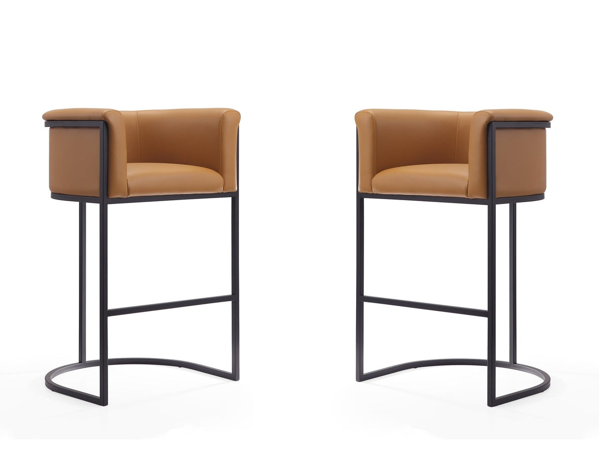 Cosmopolitan Barstool in Camel and Black (set of 2) by Manhattan Comfort at Eve Furniture
