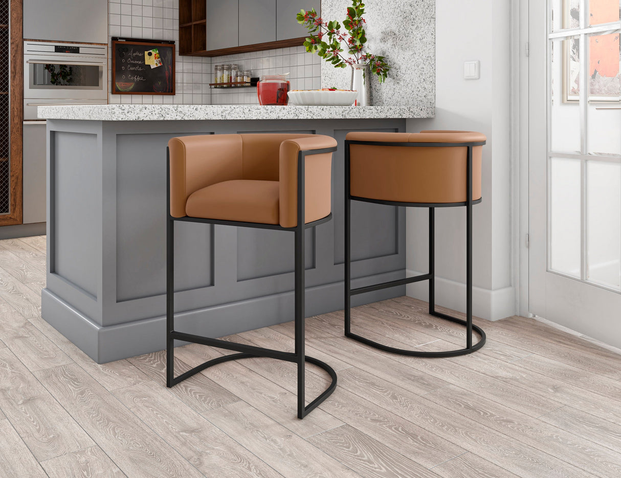Cosmopolitan Counter Stool in Camel and Black by Manhattan Comfort at Eve Furniture