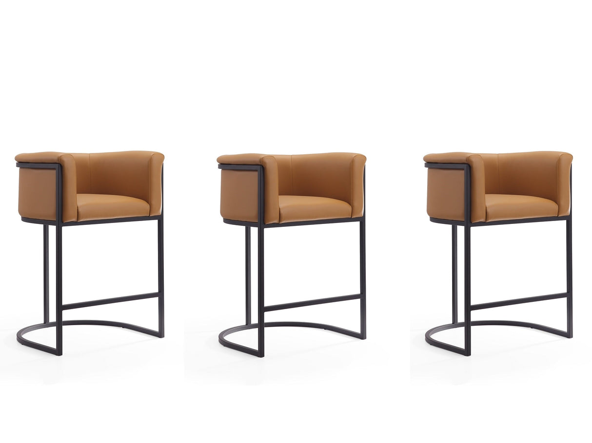 Cosmopolitan Counter Stool in Camel and Black (set of 3) by Manhattan Comfort at Eve Furniture