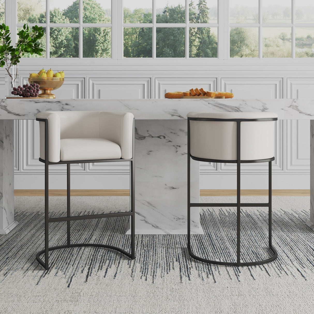Cosmopolitan Counter Stool in Cream and Black (set of 2) by Manhattan Comfort at Eve Furniture
