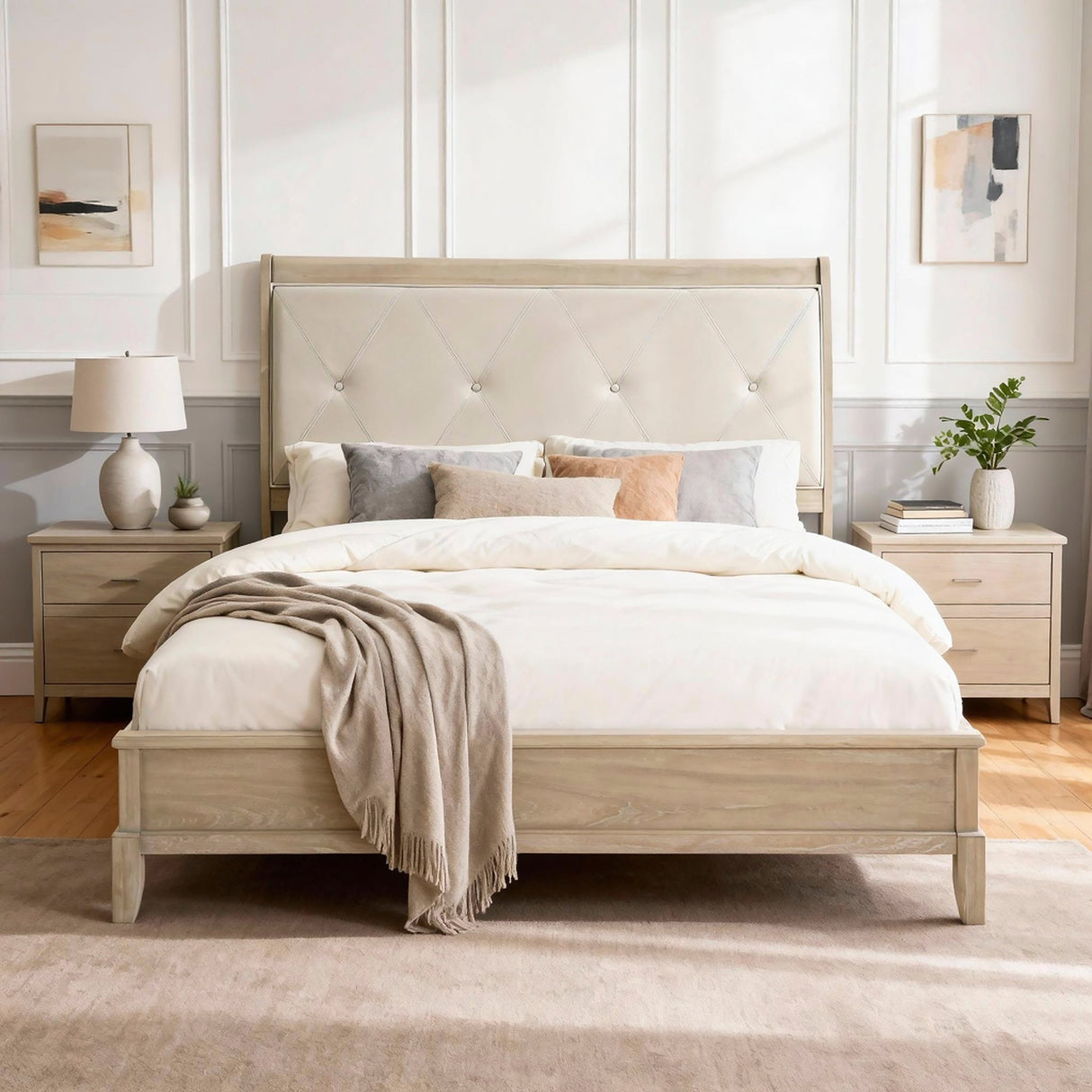 Cotterill Beige King Upholstered Panel Bed by Homelegance at Eve Furniture