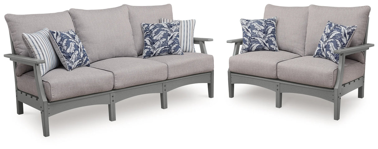 Cove Beach Gray Outdoor Sofa and Loveseat by Ashley at Eve Furniture