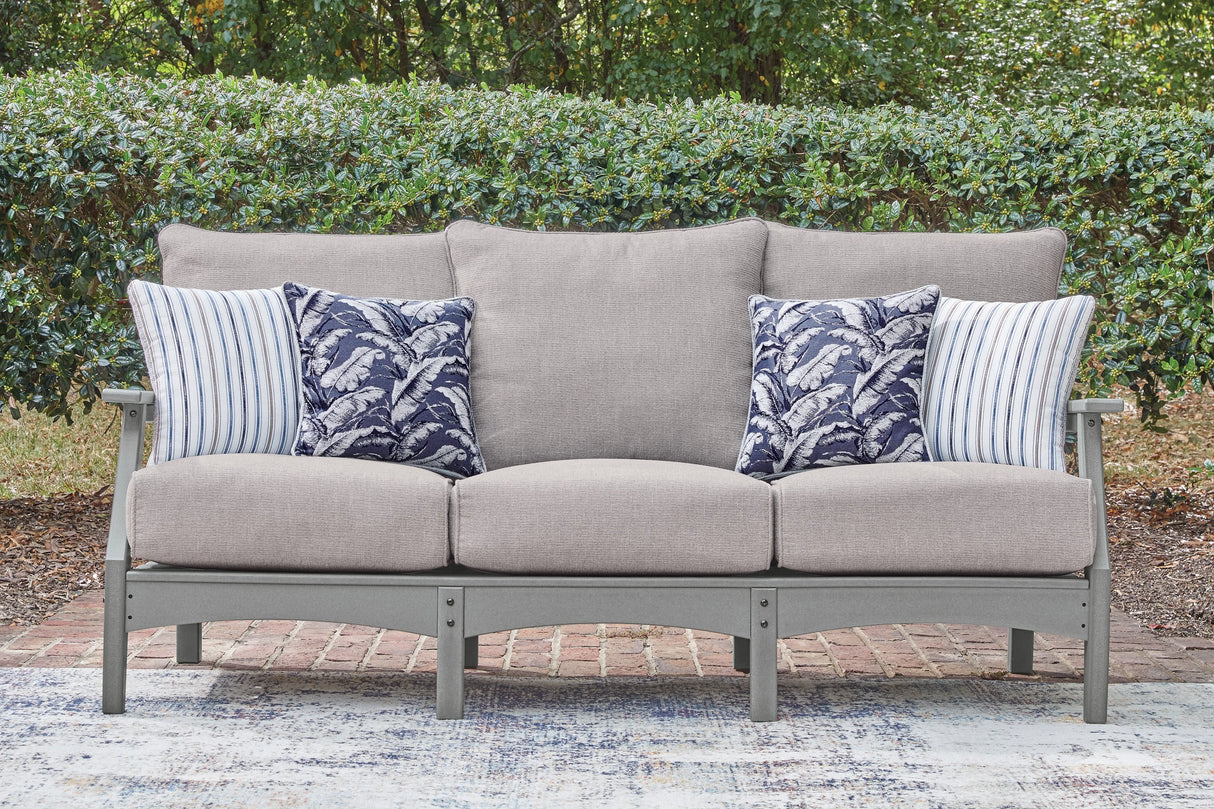 Cove Beach Gray Outdoor Sofa and Loveseat with Coffee Table by Ashley at Eve Furniture