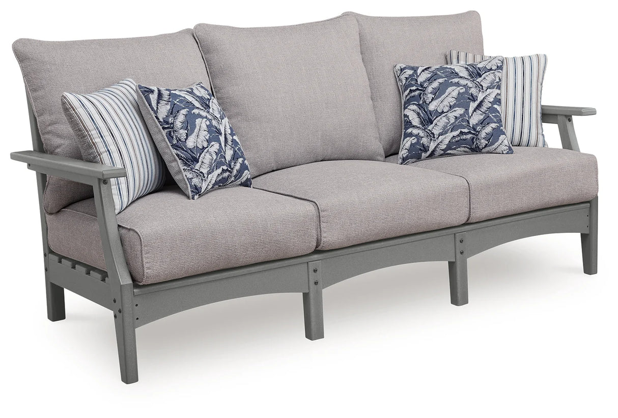 Cove Beach Gray Outdoor Sofa and Loveseat with Coffee Table by Ashley at Eve Furniture