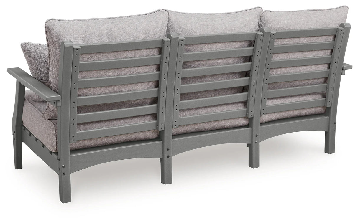 Cove Beach Gray Outdoor Sofa and Loveseat with Coffee Table by Ashley at Eve Furniture