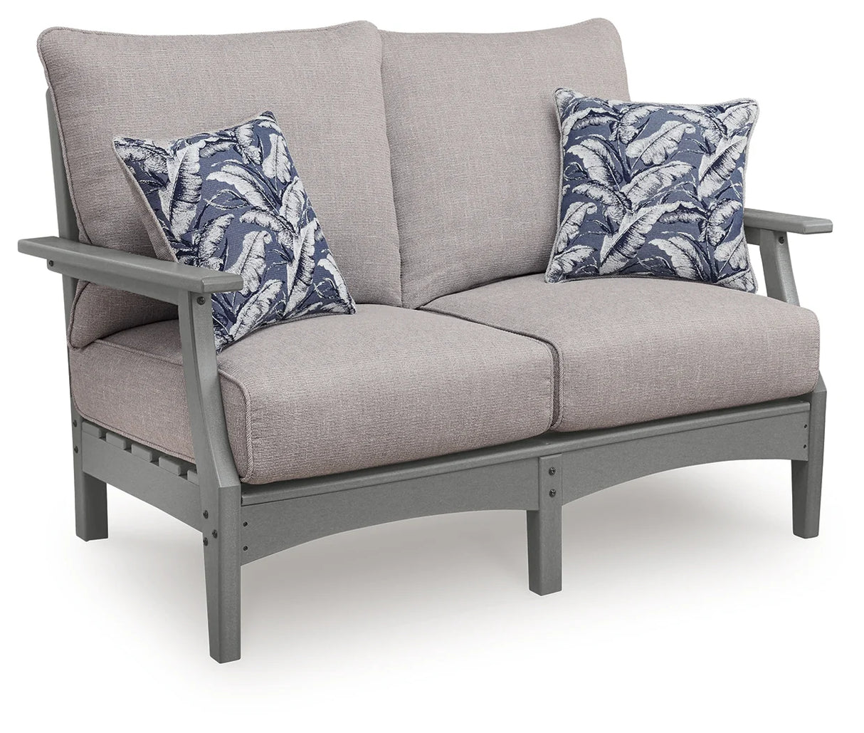 Cove Beach Gray Outdoor Sofa and Loveseat with Coffee Table by Ashley at Eve Furniture