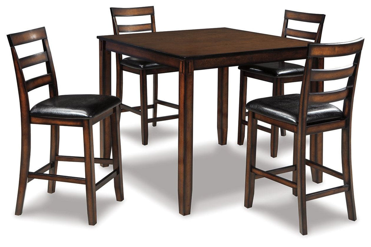 Coviar Brown Counter Height Dining Table and 4 Bar Stools by Ashley at Eve Furniture