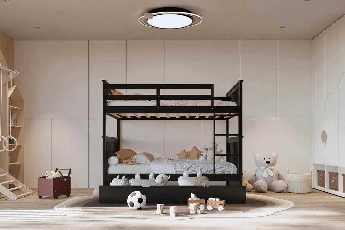 Coze Black Full/Full Bunk Bed w/Twin Trundle by Happy Homes at Eve Furniture