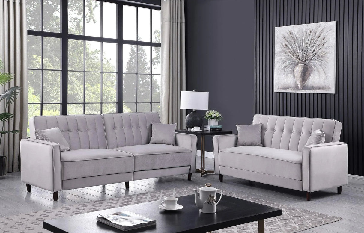 Cozy Grey Adjustable Bed Sofa And Loveseat by New Era Innovations at Eve Furniture