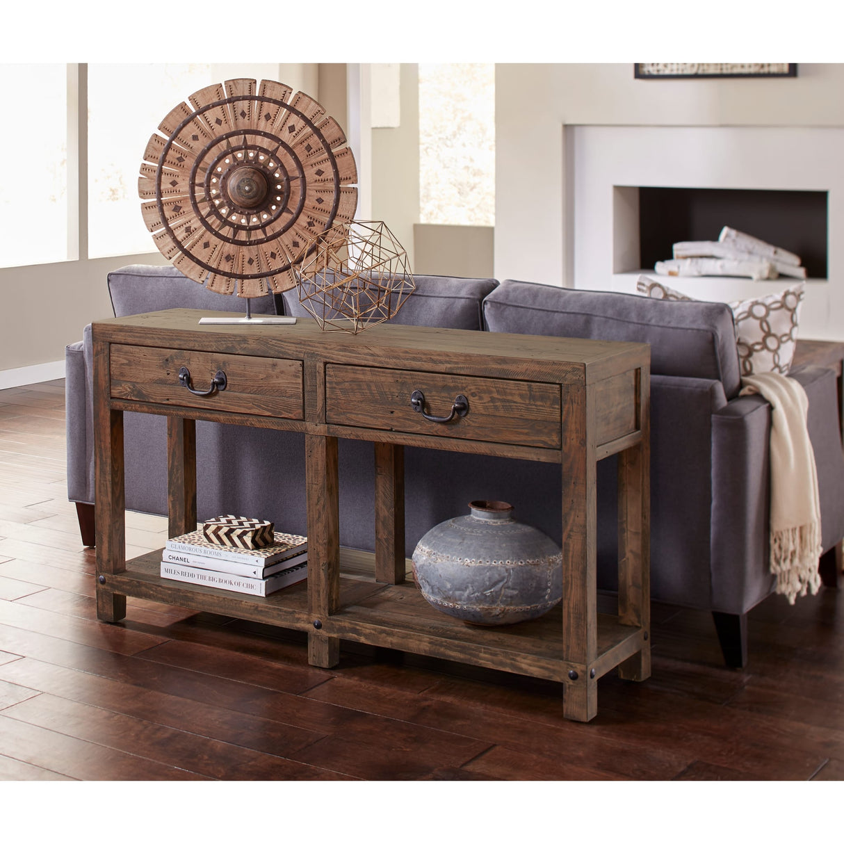 Craster Reclaimed Wood Console Table in Smoky Taupe by Modus Furniture at Eve Furniture
