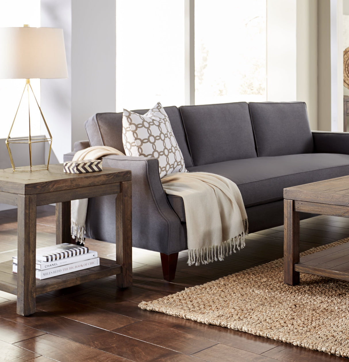 Craster Reclaimed Wood Square Side Table in Smoky Taupe by Modus Furniture at Eve Furniture