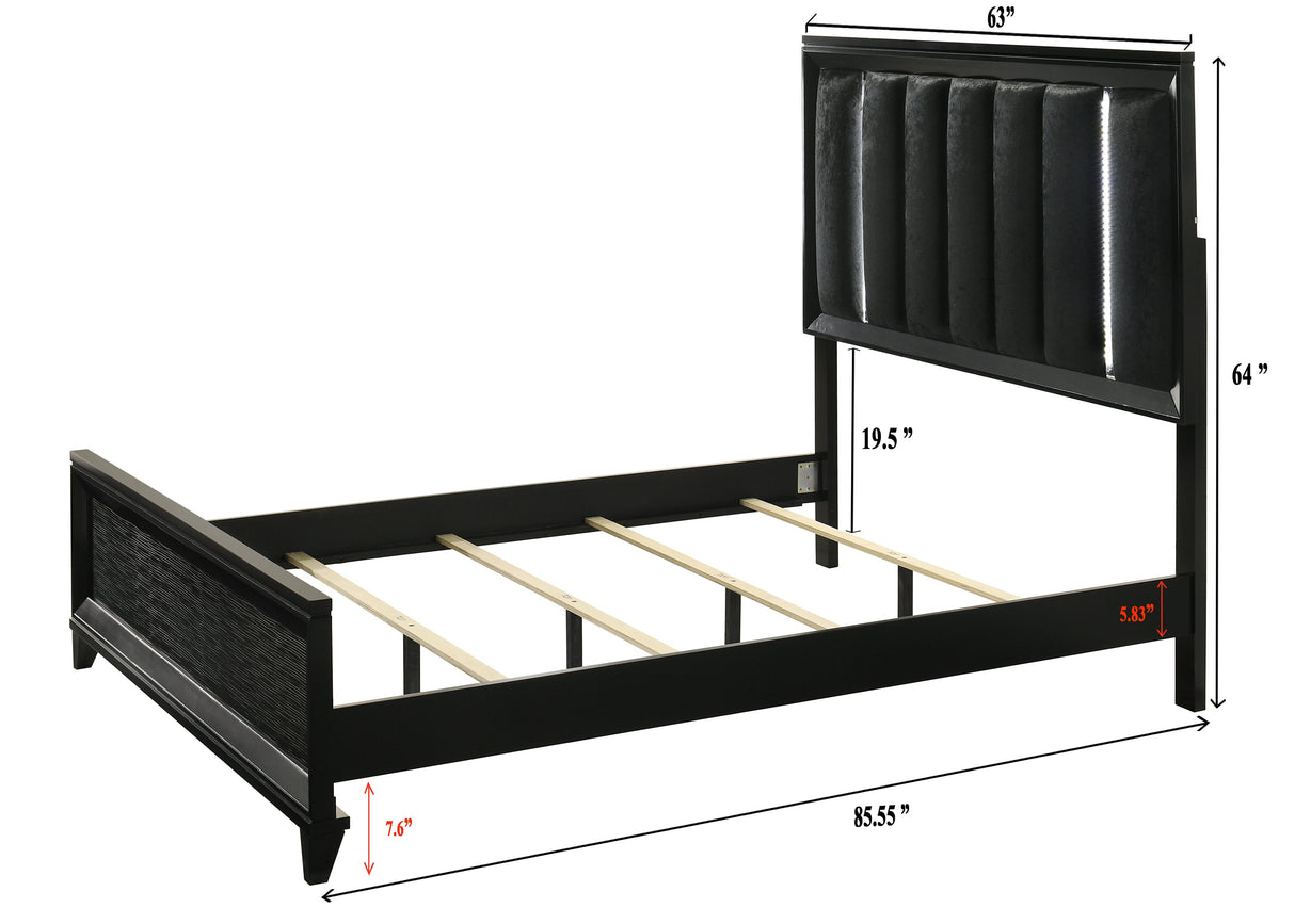 Cressida Black Queen Upholstered LED Panel Bed by Crown Mark at Eve Furniture