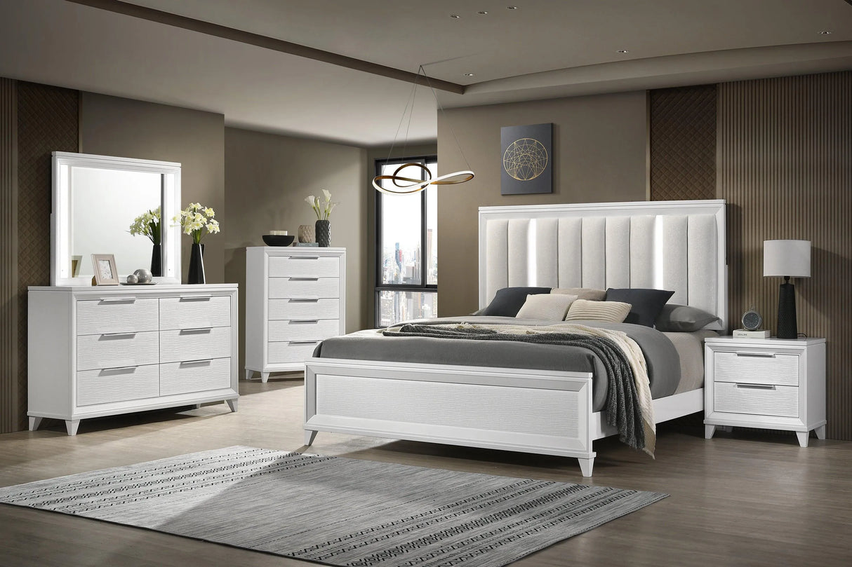 Cressida White Queen Upholstered LED Panel Bed by Crown Mark at Eve Furniture