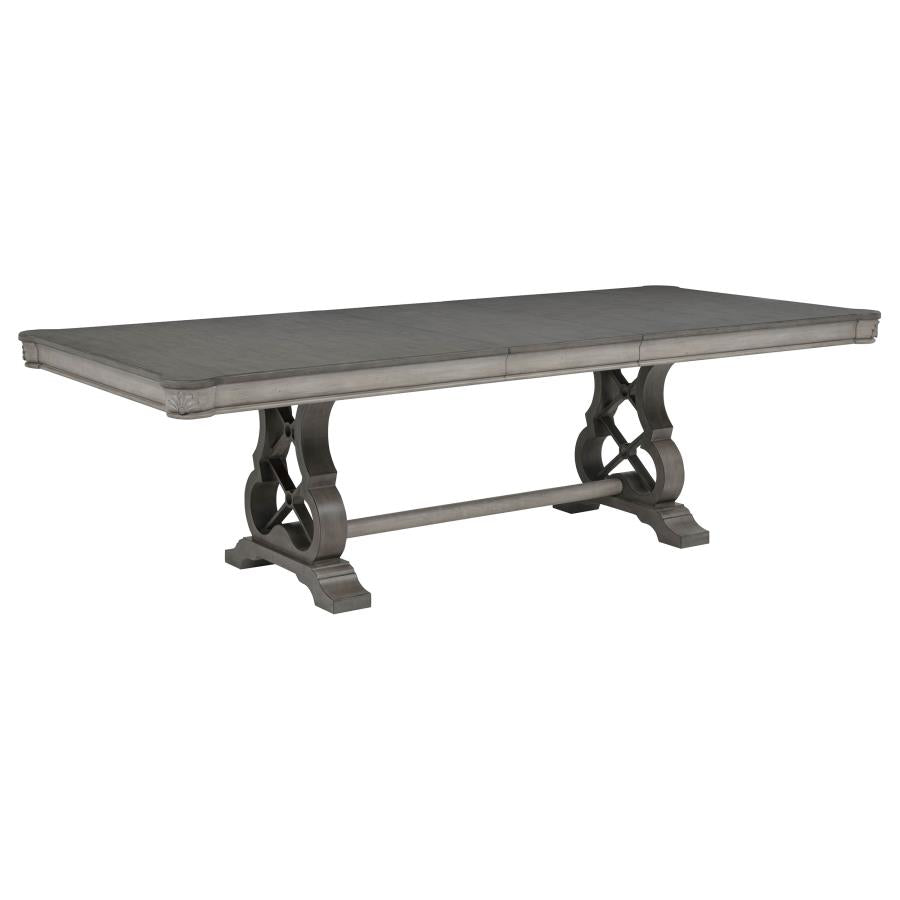 Cresswell Weathered Taupe 104-inch Double Pedestal Extension Dining Table by Coaster at Eve Furniture