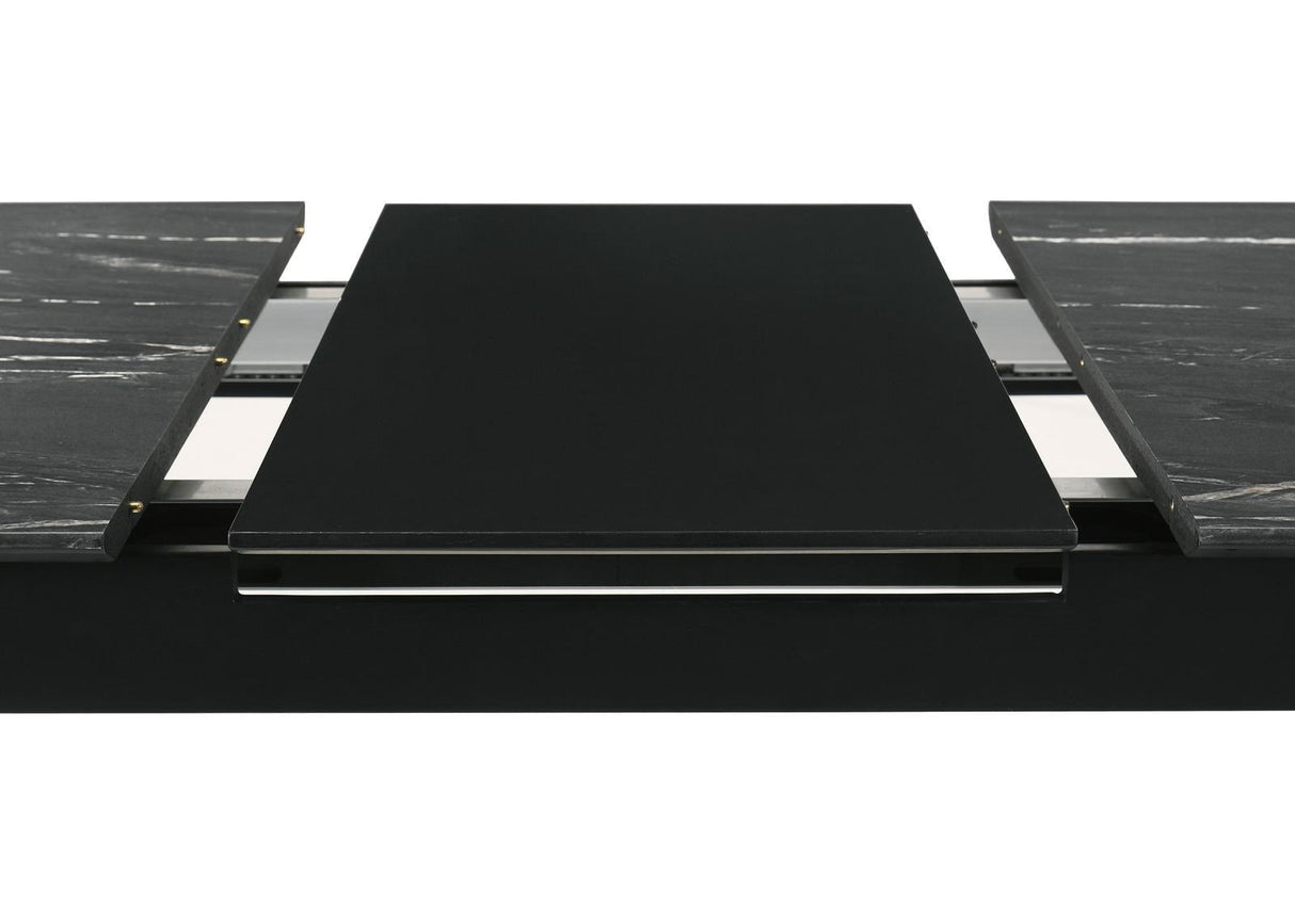 Crestmont Gray Rectangular Faux Marble Top Dining Table with and 16" Self-Storing Extension Leaf by Coaster at Eve Furniture