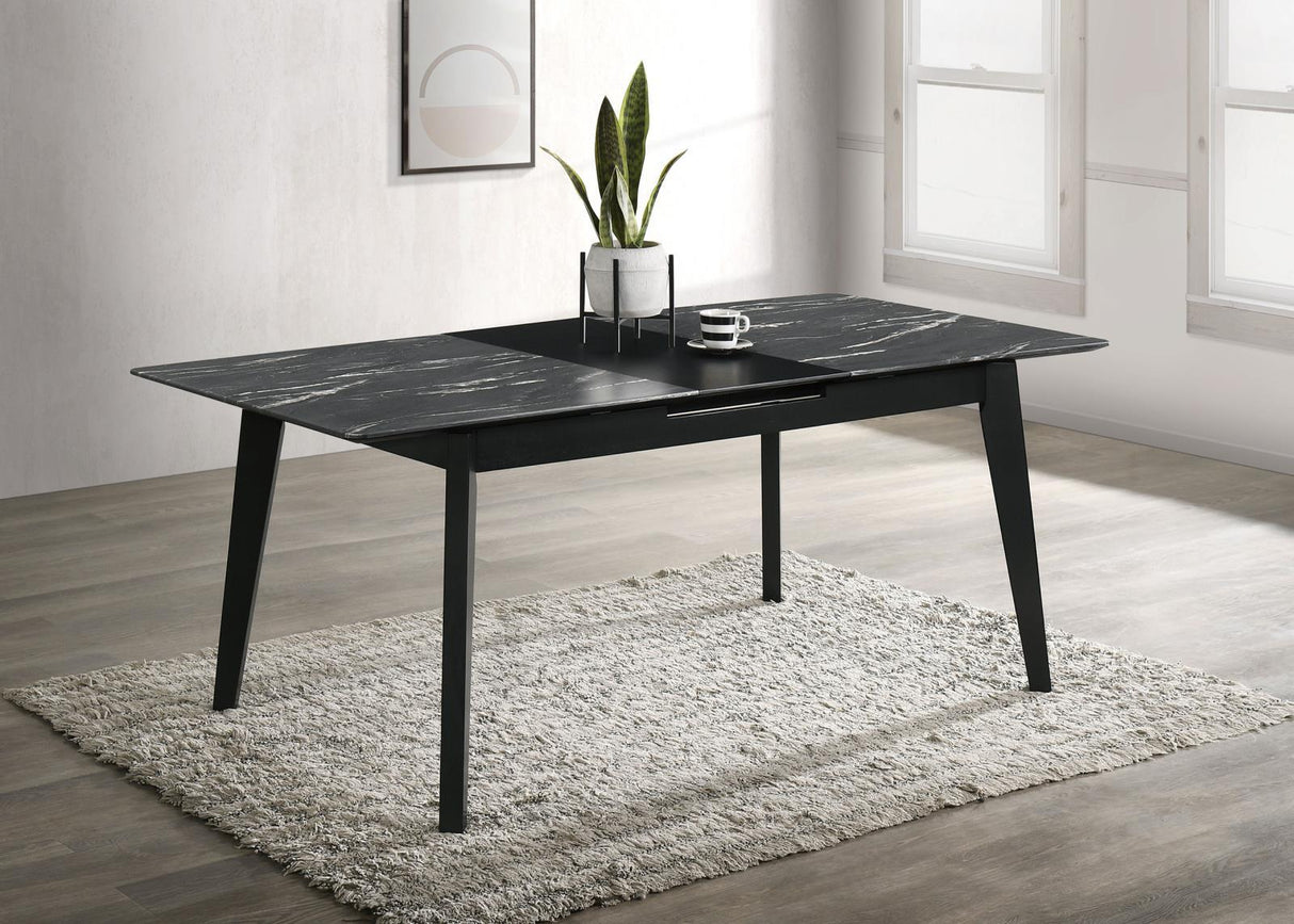 Crestmont Gray Rectangular Faux Marble Top Dining Table with and 16" Self-Storing Extension Leaf by Coaster at Eve Furniture
