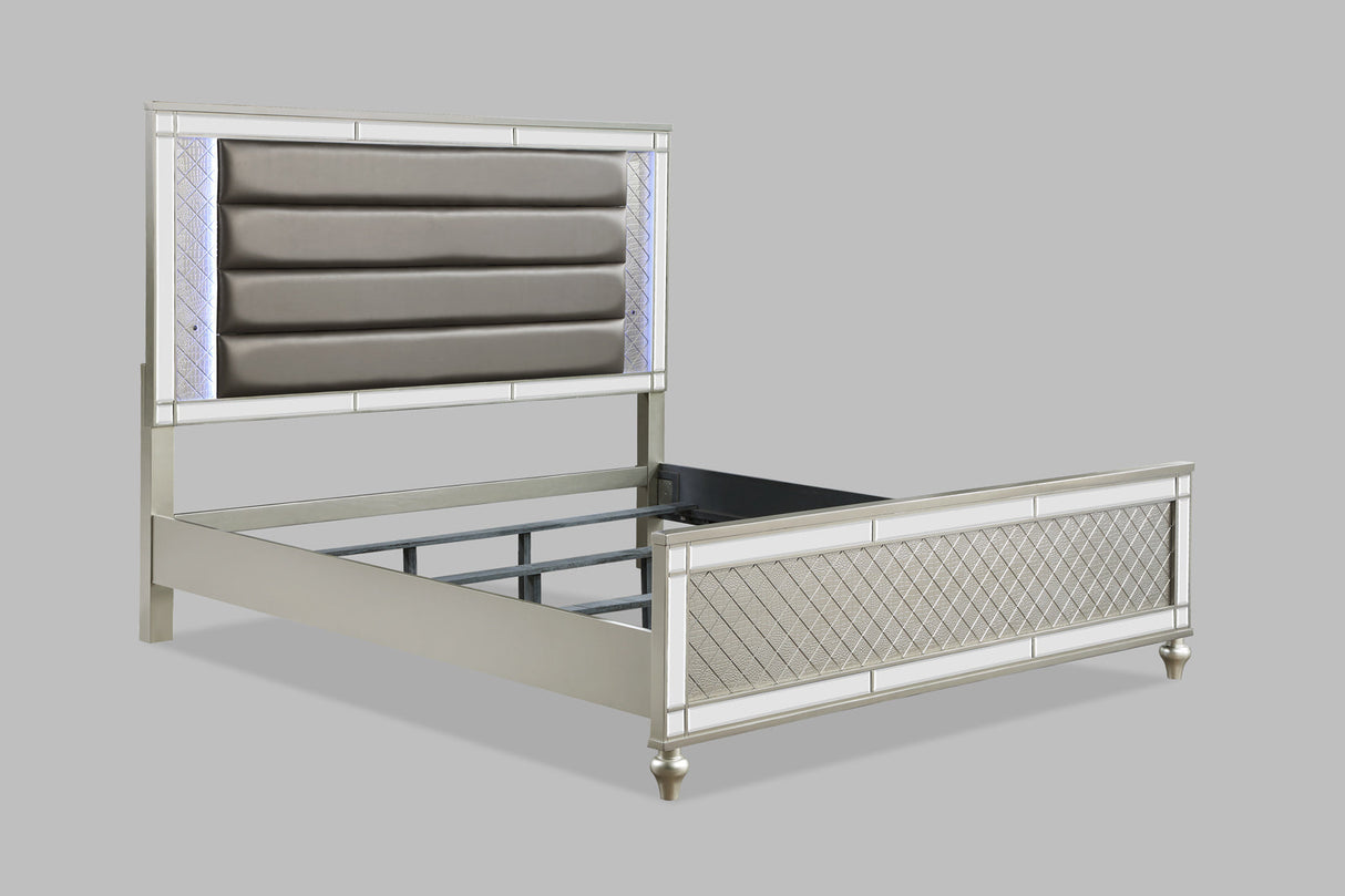 Cristian Champagne King LED Upholstered Panel Bed by Crown Mark at Eve Furniture
