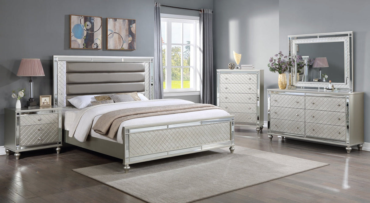 Cristian Champagne LED Upholstered Panel Bedroom Set by Crown Mark at Eve Furniture