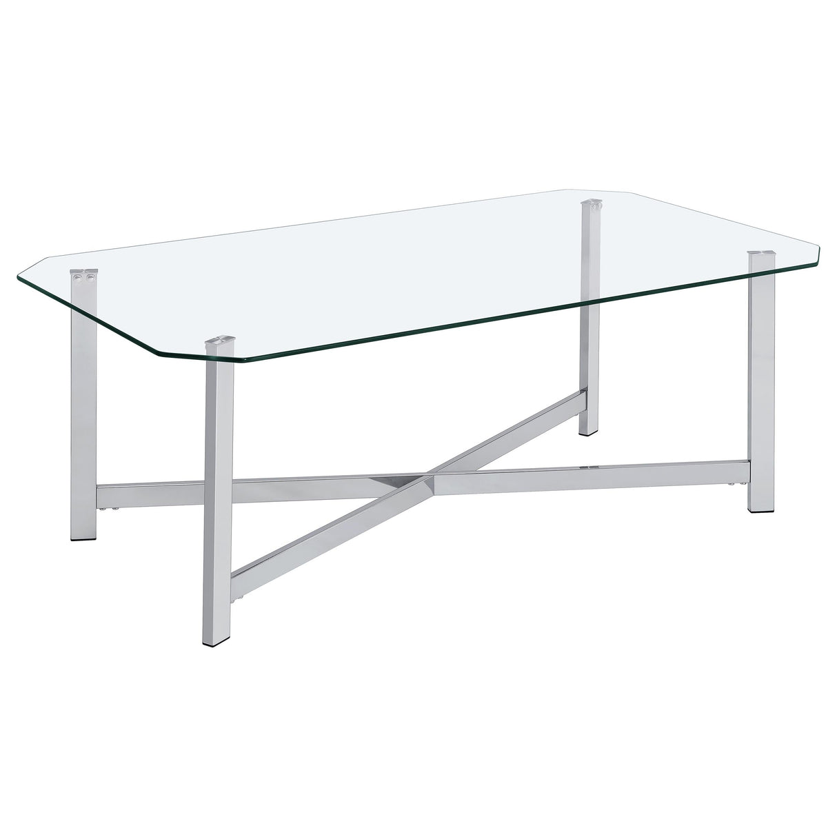Cronin Chrome Rectangular Tempered Glass Top Cocktail Coffee Table by Coaster at Eve Furniture