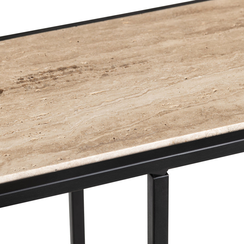Crosby Brown/Black Travertine Console Table by Crestview at Eve Furniture
