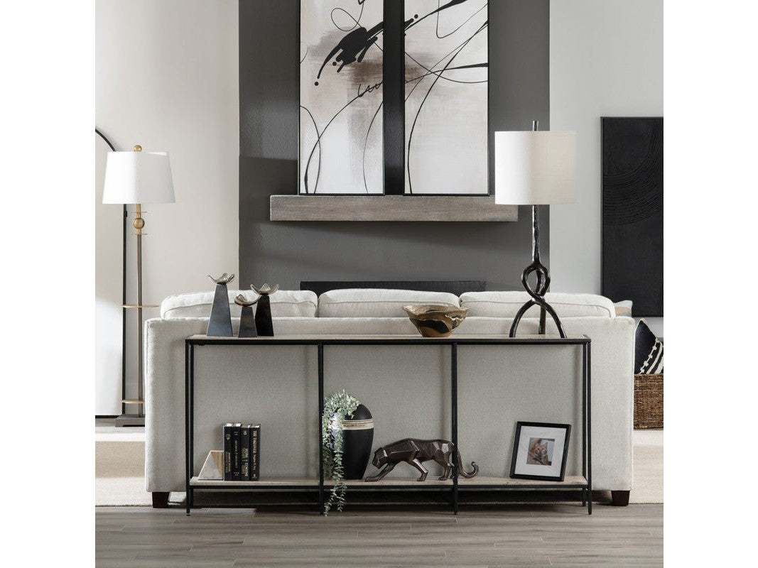 Crosby Brown/Black Travertine Console Table by Crestview at Eve Furniture