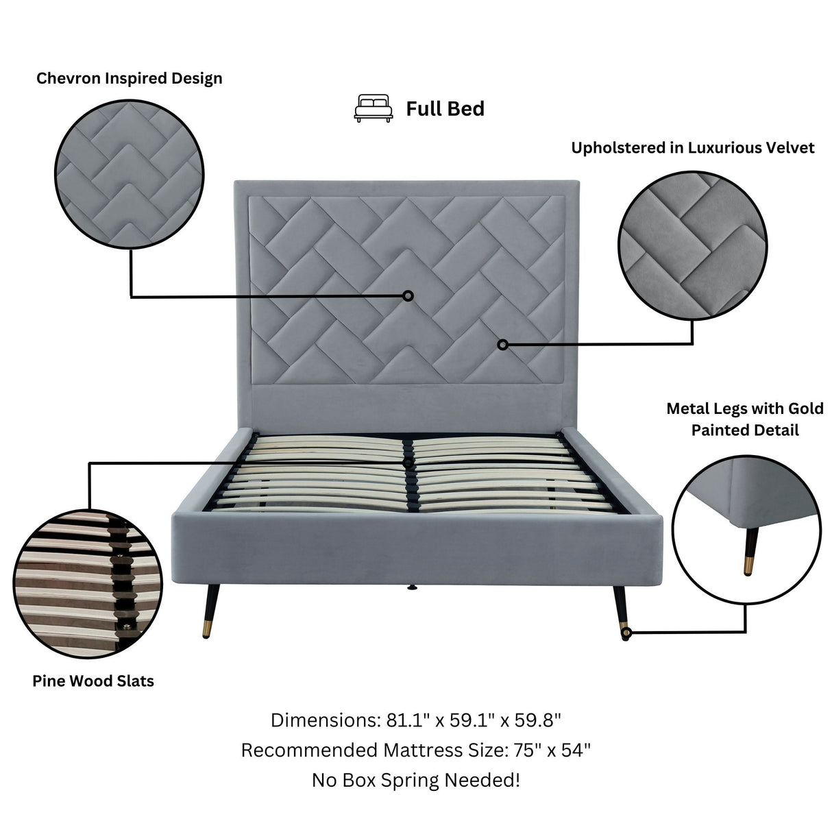 Crosby Full- Size Bed in Grey by Manhattan Comfort at Eve Furniture