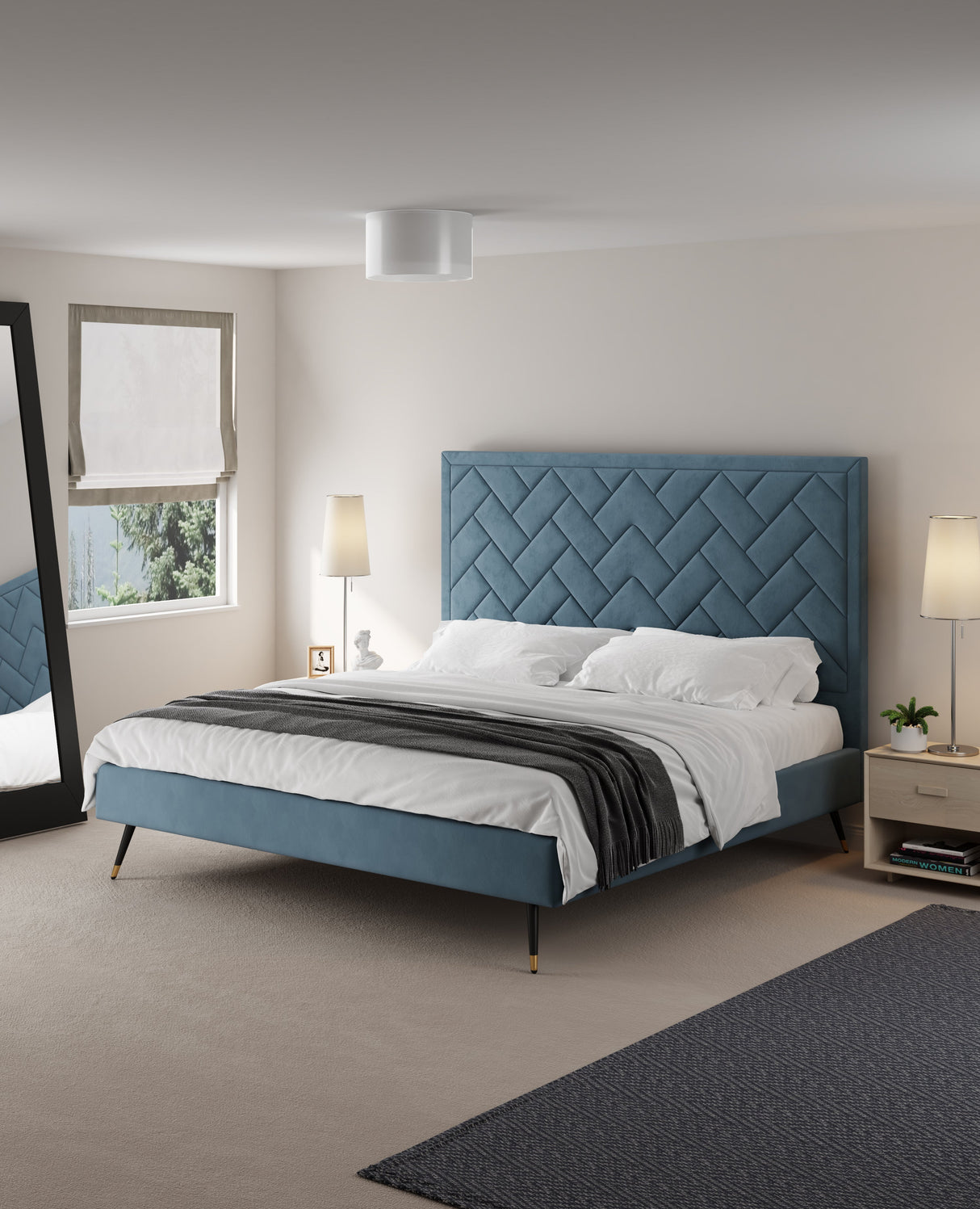 Crosby King-Size Bed in Blue by Manhattan Comfort at Eve Furniture