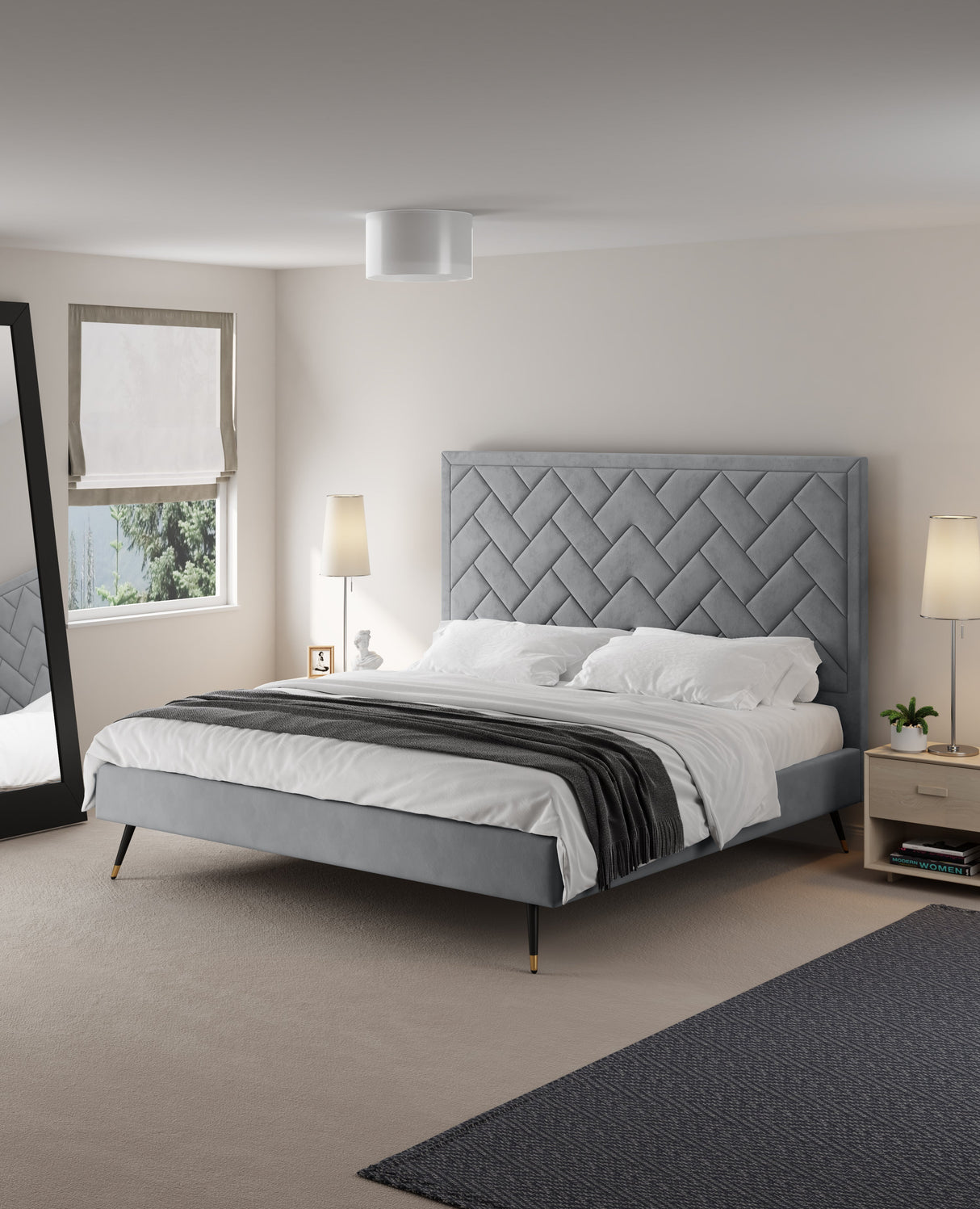 Crosby King-Size Bed in Grey by Manhattan Comfort at Eve Furniture