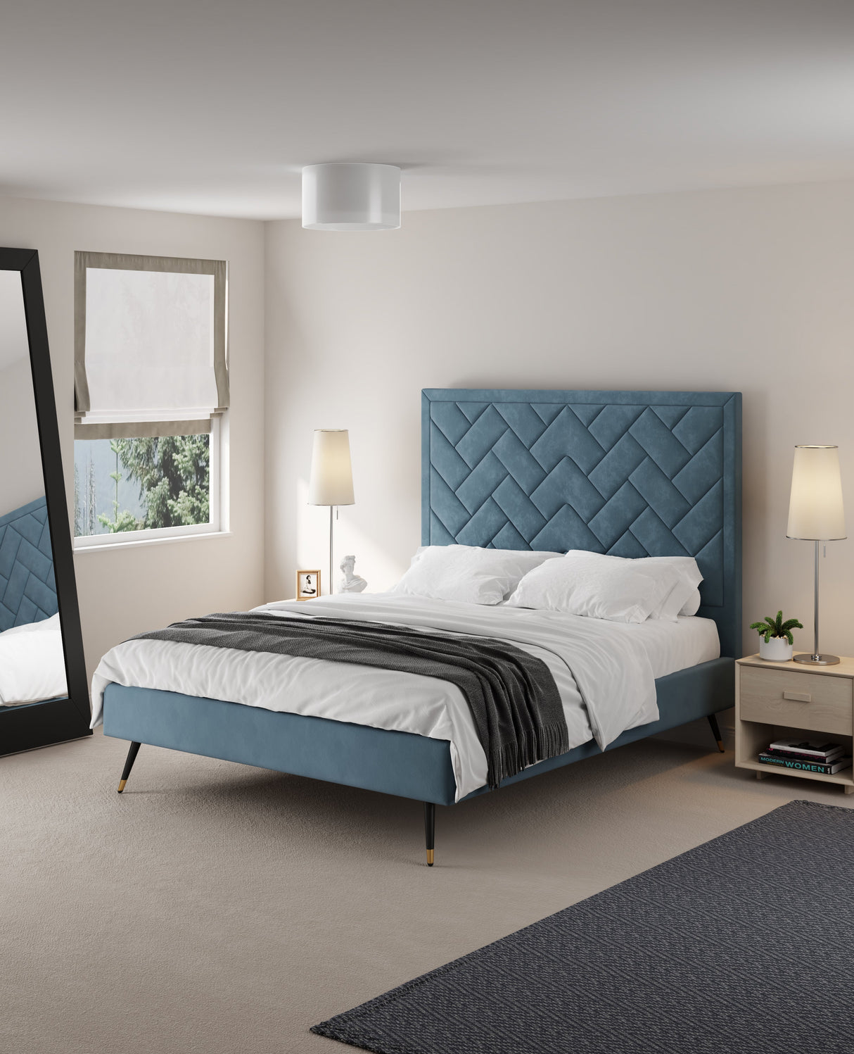 Crosby Queen-Size Bed in Blue by Manhattan Comfort at Eve Furniture