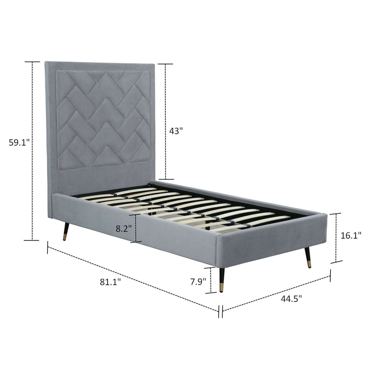 Crosby Twin-Size Bed in Grey by Manhattan Comfort at Eve Furniture