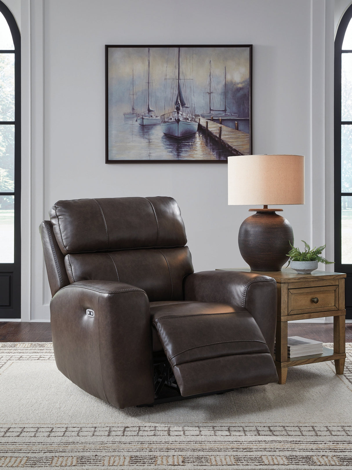 Crossplex Smoke Power Recliner by Ashley at Eve Furniture