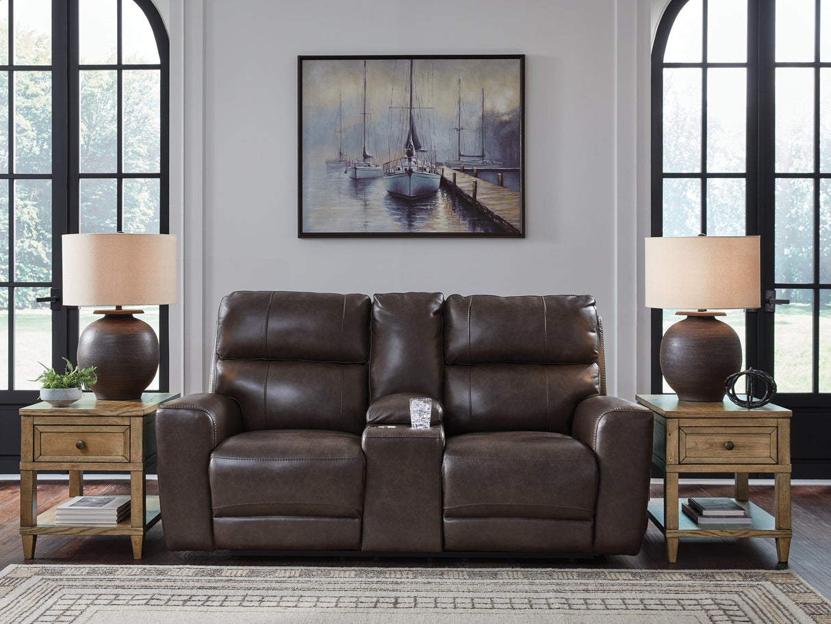 Crossplex Smoke Power Reclining Loveseat with Console by Ashley at Eve Furniture