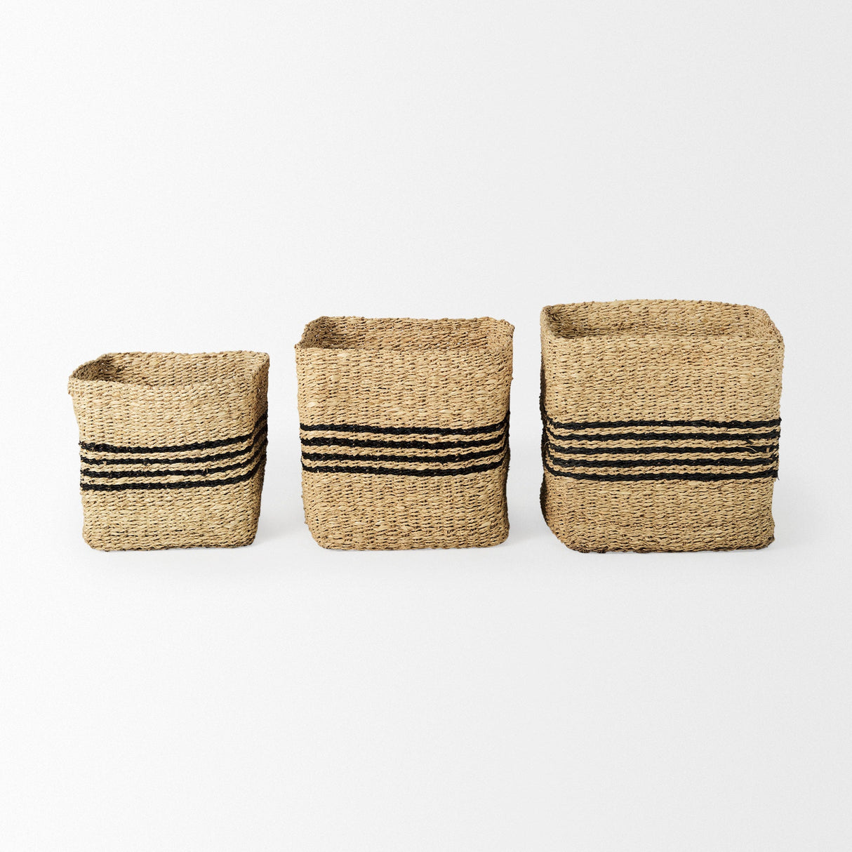 Cullen (Set of 3) Grey Twisted Seagrass Square Basket by Mercana at Eve Furniture