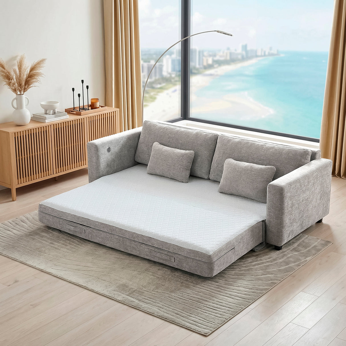 Cumulus Gray Convertible Queen Sleeper Sofa with Charging Ports by Homelegance at Eve Furniture