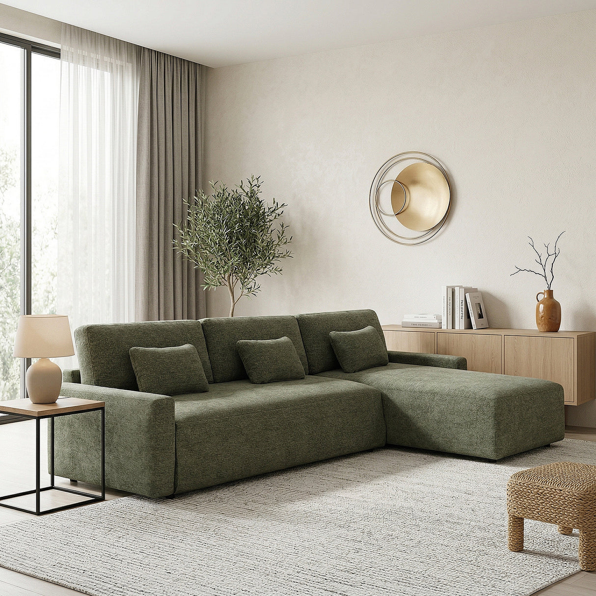 Cumulus Green 2-Piece Convertible RAF Sleeper Sectional by Homelegance at Eve Furniture