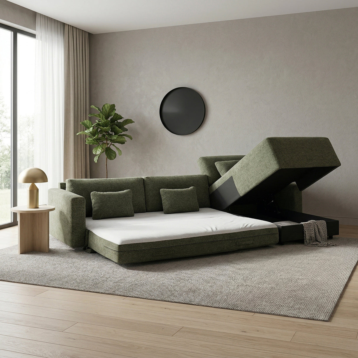 Cumulus Green 2-Piece Convertible RAF Sleeper Sectional by Homelegance at Eve Furniture