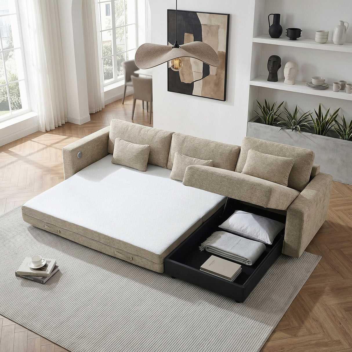 Cumulus Taupe 2-Piece Convertible RAF Sleeper Sectional by Homelegance at Eve Furniture