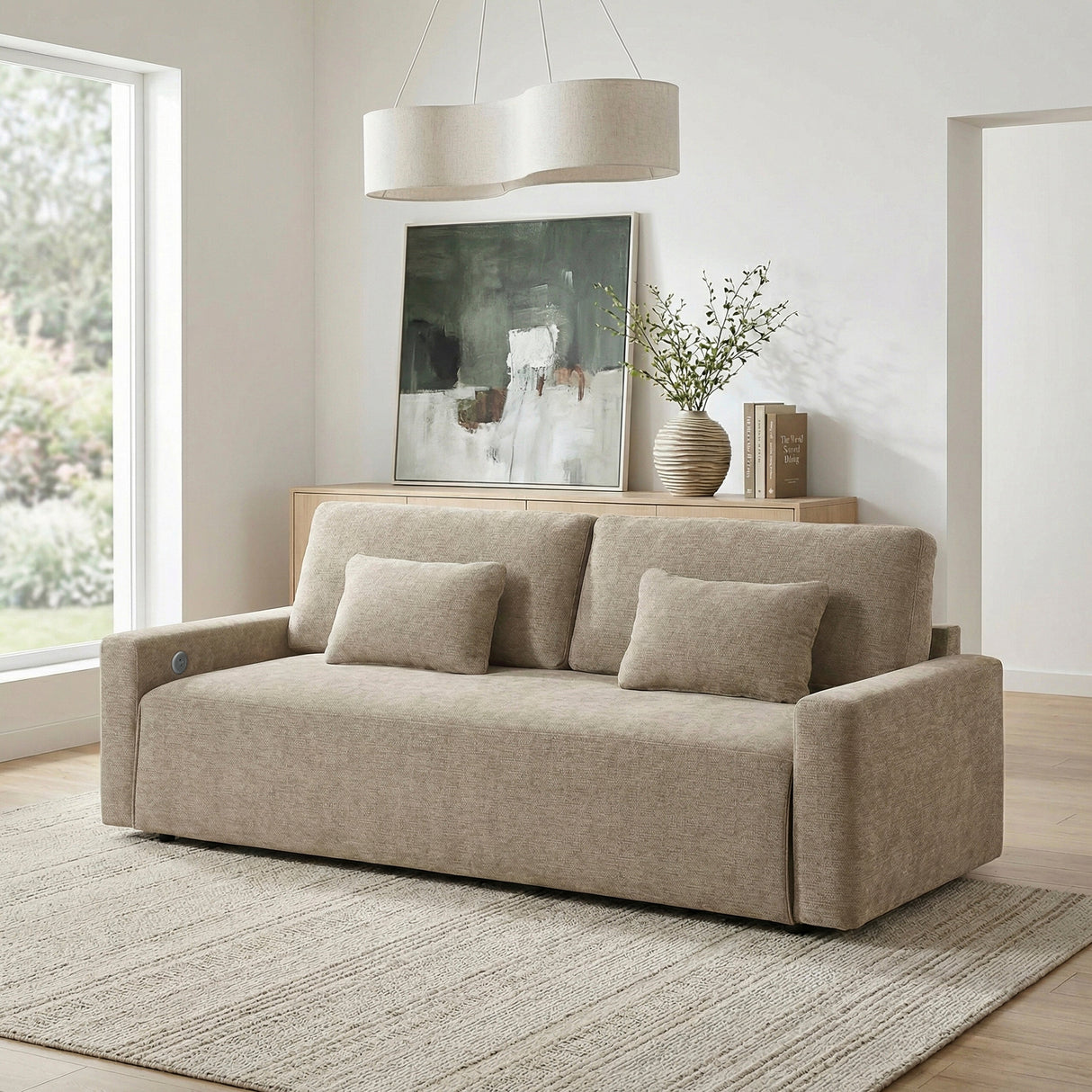 Cumulus Taupe Convertible Queen Sleeper Sofa with Charging Ports by Homelegance at Eve Furniture