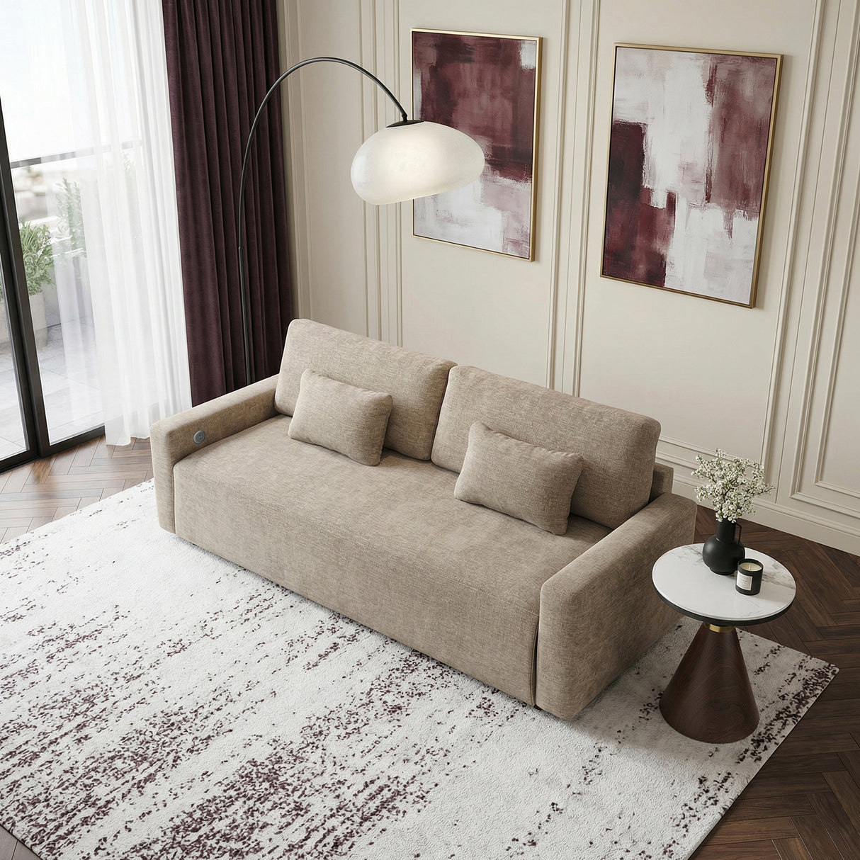 Cumulus Taupe Convertible Queen Sleeper Sofa with Charging Ports by Homelegance at Eve Furniture