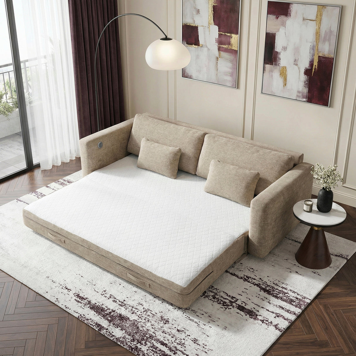 Cumulus Taupe Convertible Queen Sleeper Sofa with Charging Ports by Homelegance at Eve Furniture