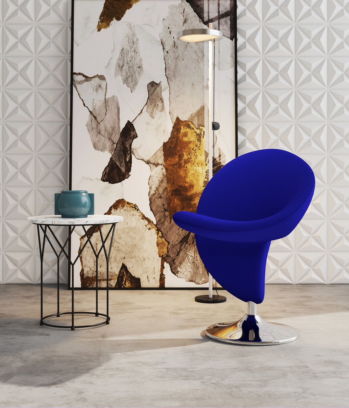 Curl Swivel Accent Chair in Blue and Polished Chrome by Manhattan Comfort at Eve Furniture