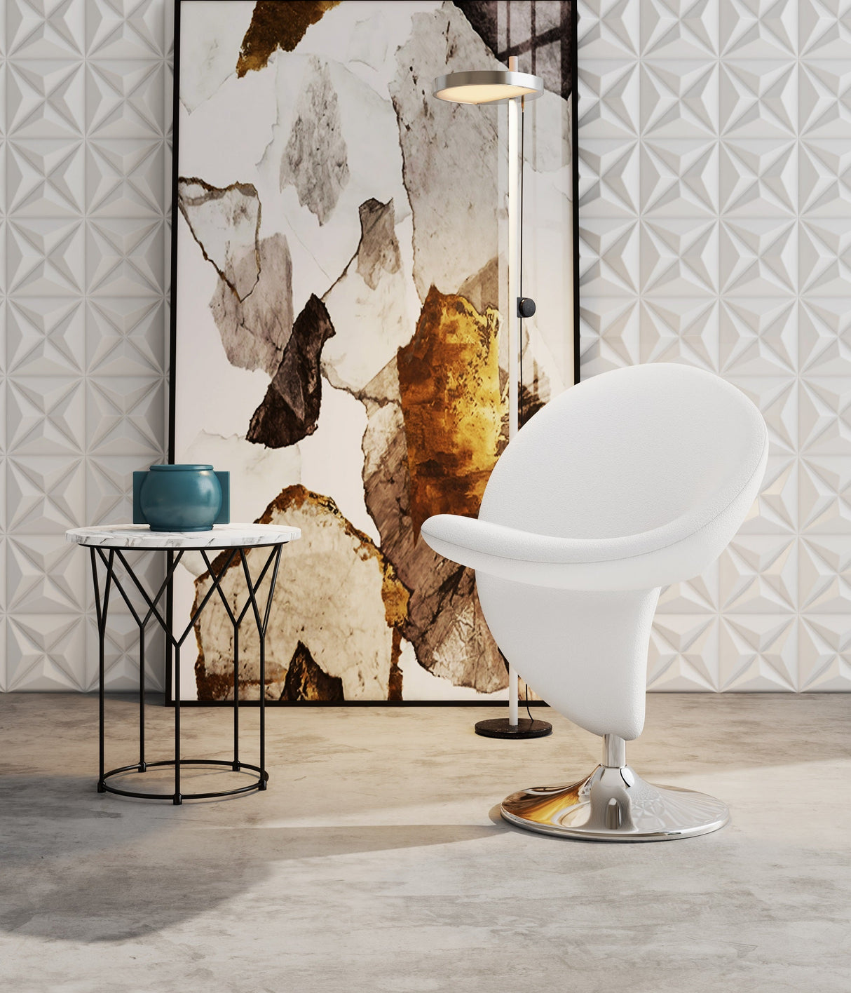 Curl Swivel Accent Chair in Cream and Polished Chrome by Manhattan Comfort at Eve Furniture