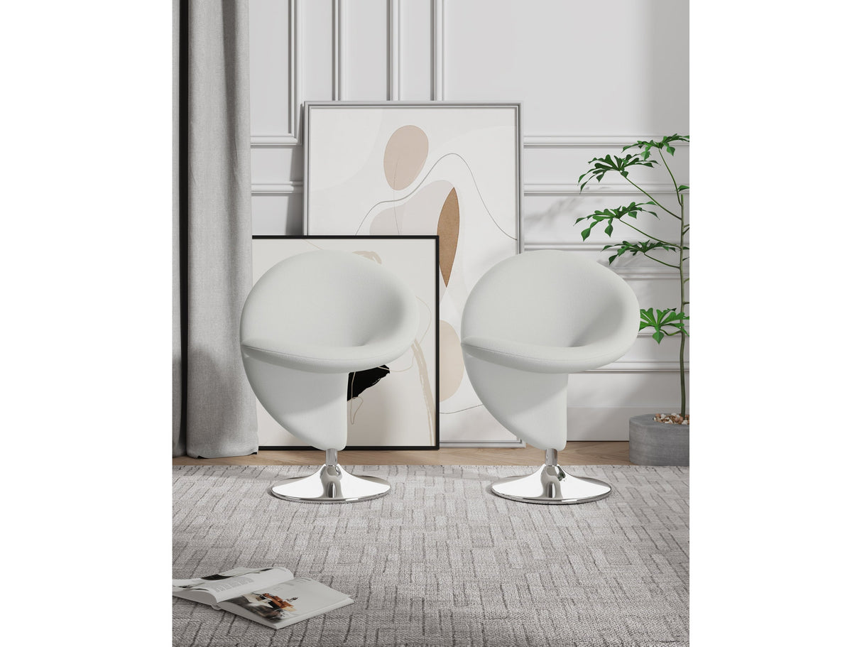 Curl Swivel Accent Chair in Cream and Polished Chrome (set of 2) by Manhattan Comfort at Eve Furniture