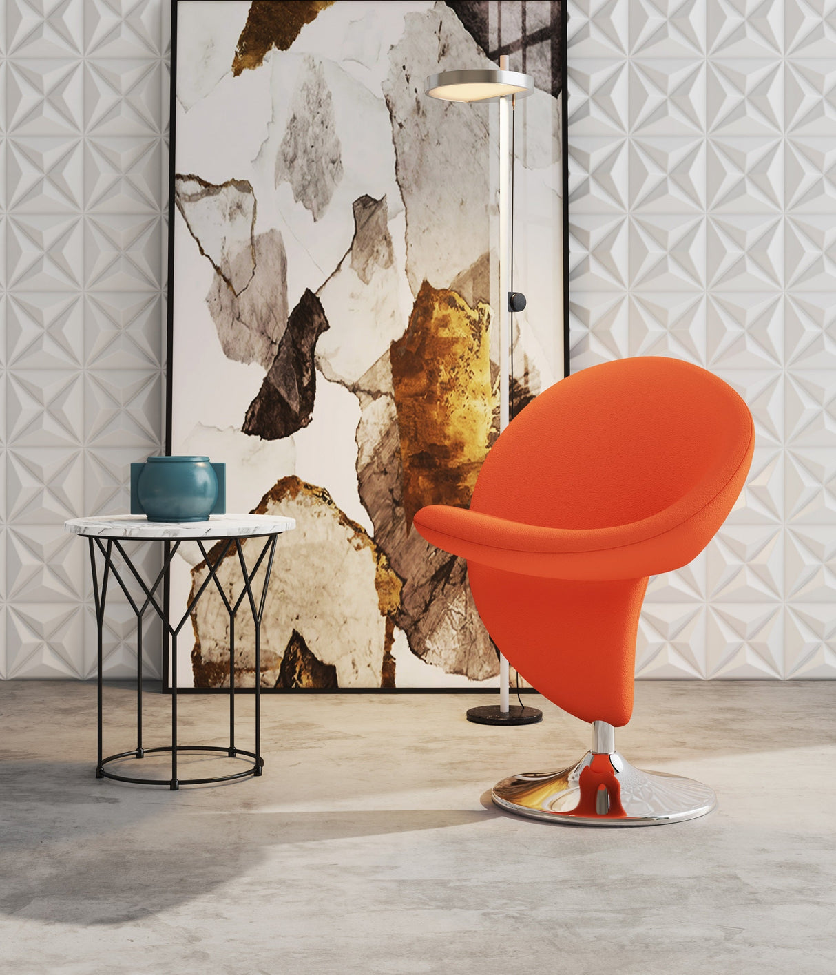 Curl Swivel Accent Chair in Orange and Polished Chrome by Manhattan Comfort at Eve Furniture
