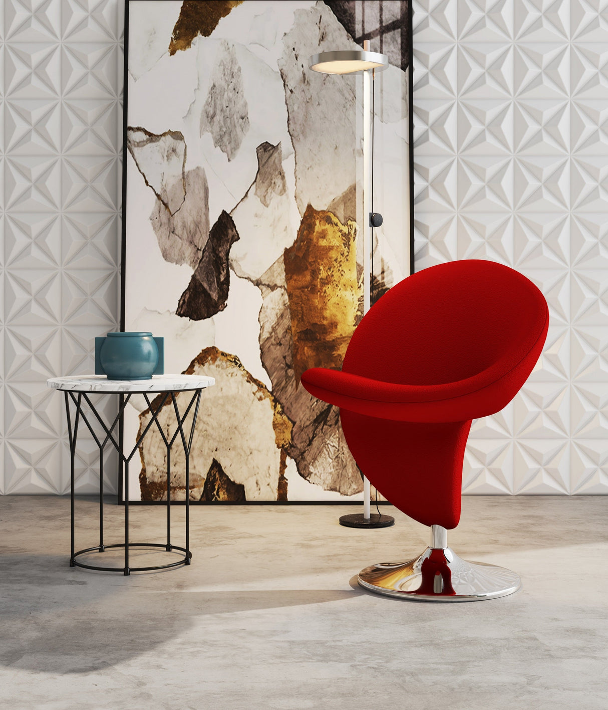 Curl Swivel Accent Chair in Red and Polished Chrome by Manhattan Comfort at Eve Furniture
