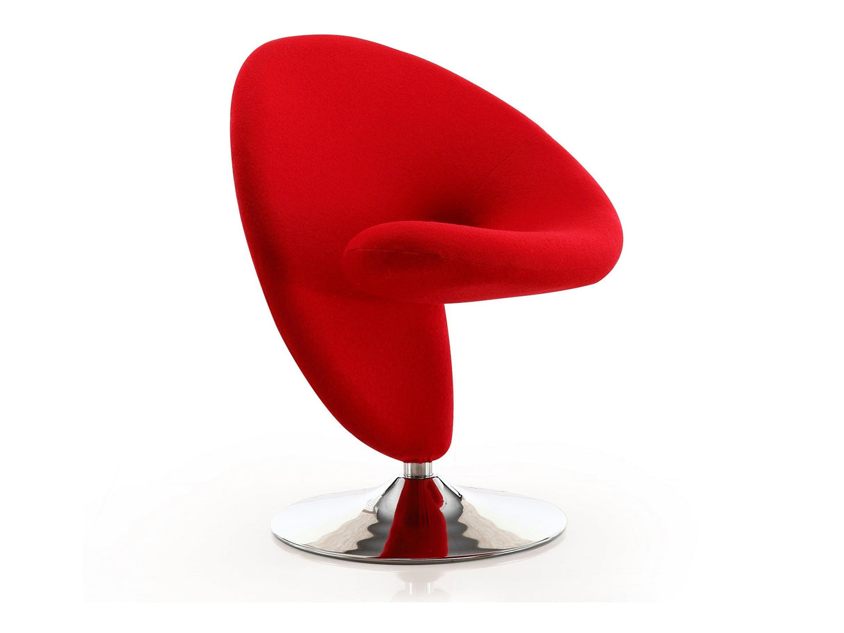 Curl Swivel Accent Chair in Red and Polished Chrome by Manhattan Comfort at Eve Furniture