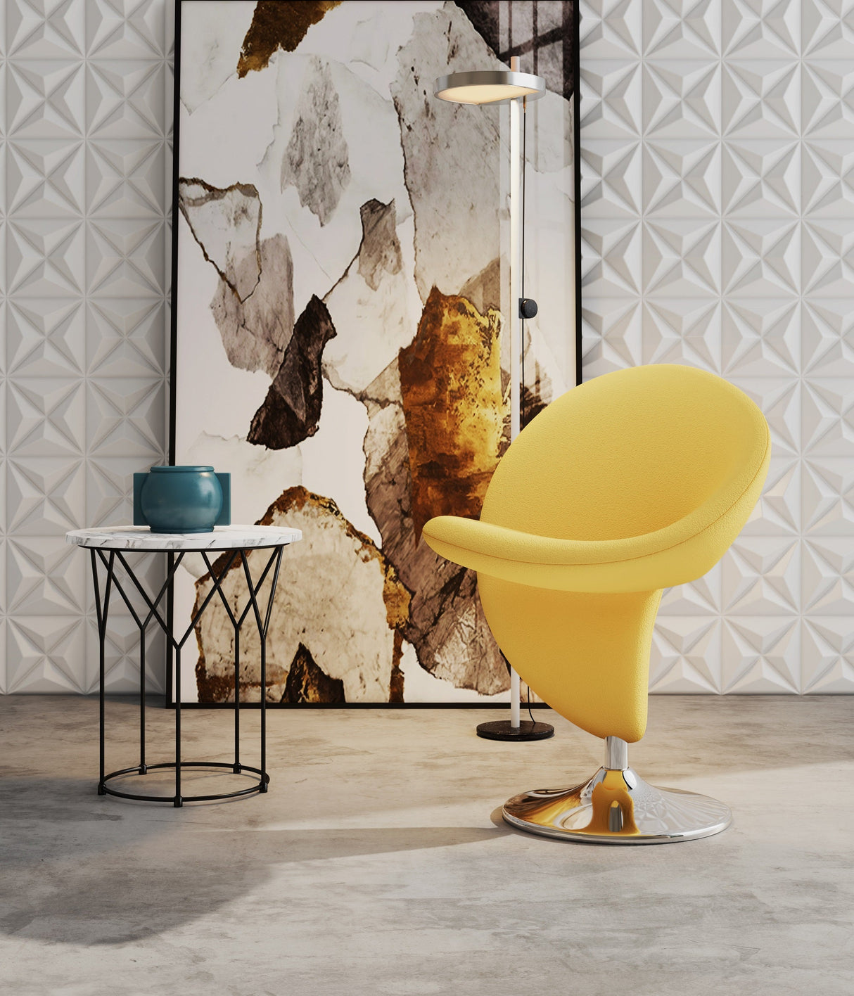 Curl Swivel Accent Chair in Yellow and Polished Chrome by Manhattan Comfort at Eve Furniture